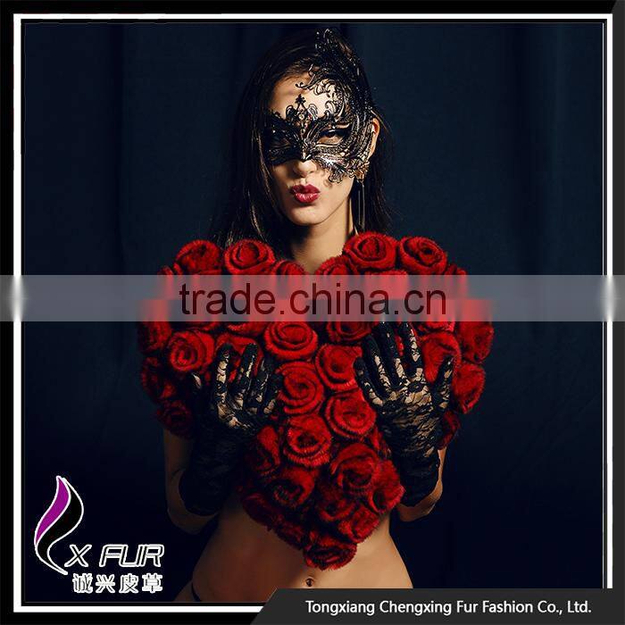 CX-D-105 Flower Decoration Rex Rabbit Fur Cushion Cover Wholesale