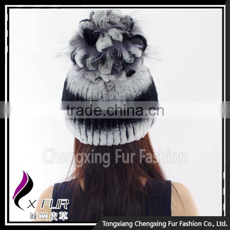 CX-C-245C Custom Cute Pom Pom Rex Rabbit Fur Beanie Hat And Cap Fur Hats