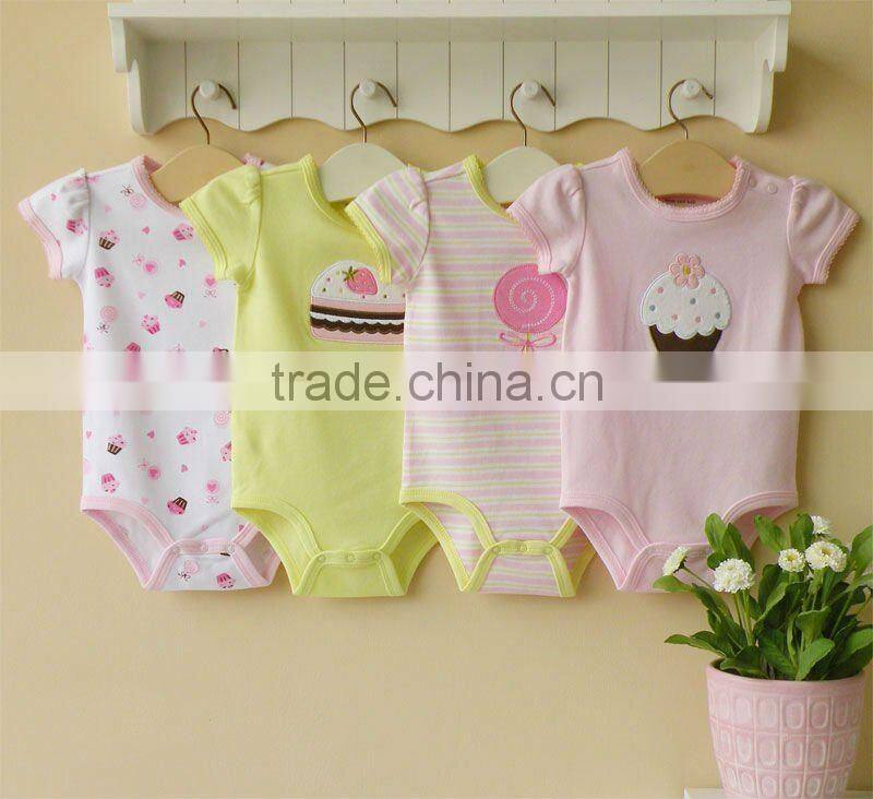 mom and baby 2012 summer baby wear 100% cotton embroider short sleeve bodysuit