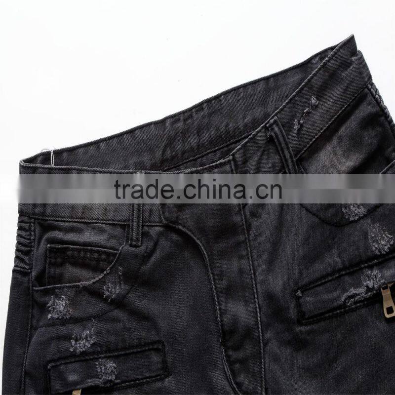 new men's fashion brand jeans male personality folds comfortable hotsale biker jeans