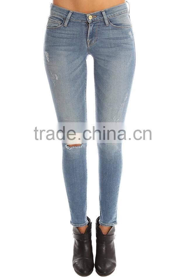 2016 name brand ripped girl jeans for custom with your Logo