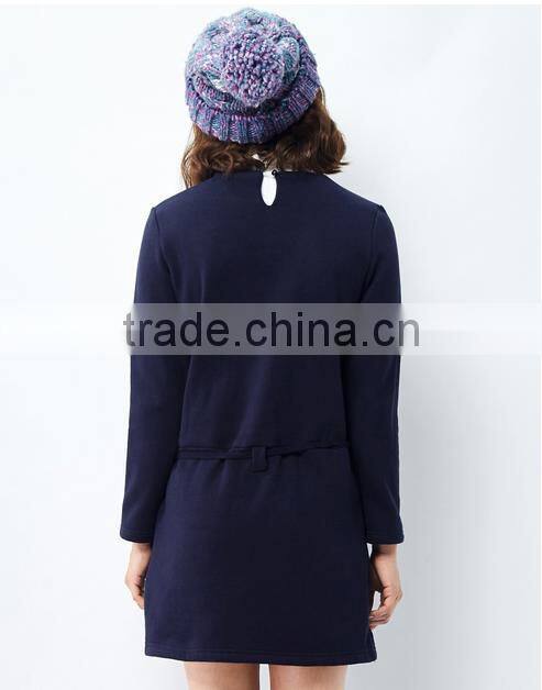 Female money navy blue collar waist line cultivate one's morality dress