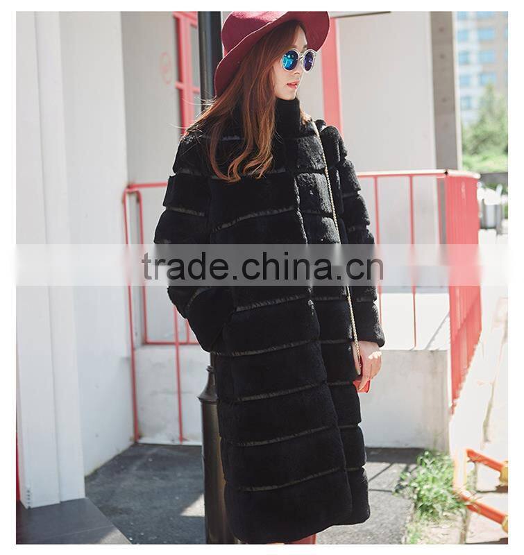 fashion show style rex rabbit Fur Coat Women very Long rex rabbit fur jacket winter fur big size