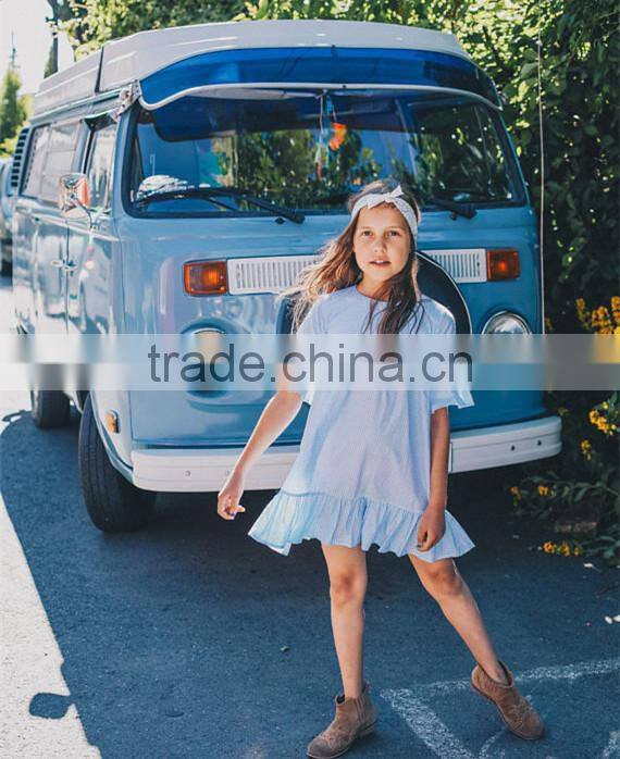 Sky Blue Plaid New Model Girl Dress Fashion Childrens Plus Size Dresses