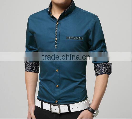 100% Mercerized cotton mens shirts with printed patchwork design wash and wear dress shirts long sleeve dress shirt