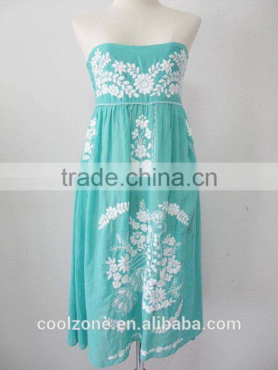Fashion strapless embroidered mexican dress wholesale mexico clothing