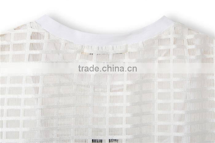 hollow out net designed sports style latest summer fashion women blouses elegant, lace embroidery blouse