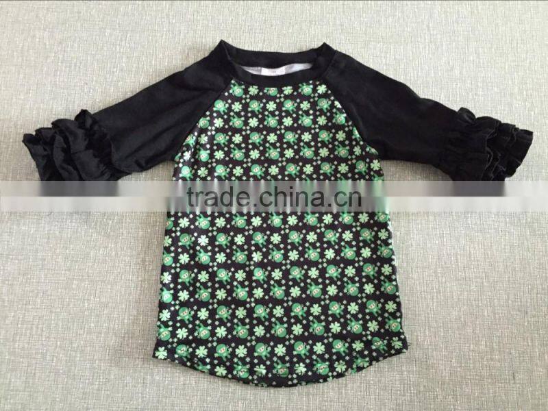 leaf Pattern 3/4 Sleeve T Shirt Cotton Children Baby KidsTee Baby Raglan for stpatricks