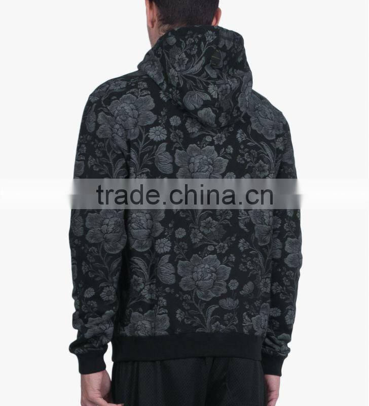 cotton oem allover full print rib cuff and hem loose and leisure hoodie supplier