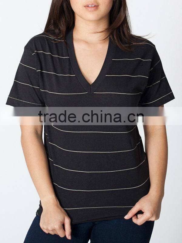Unisex Pinstripe Jersey Short Sleeve V-Neck 2014 fashion cotton stripe t shirts