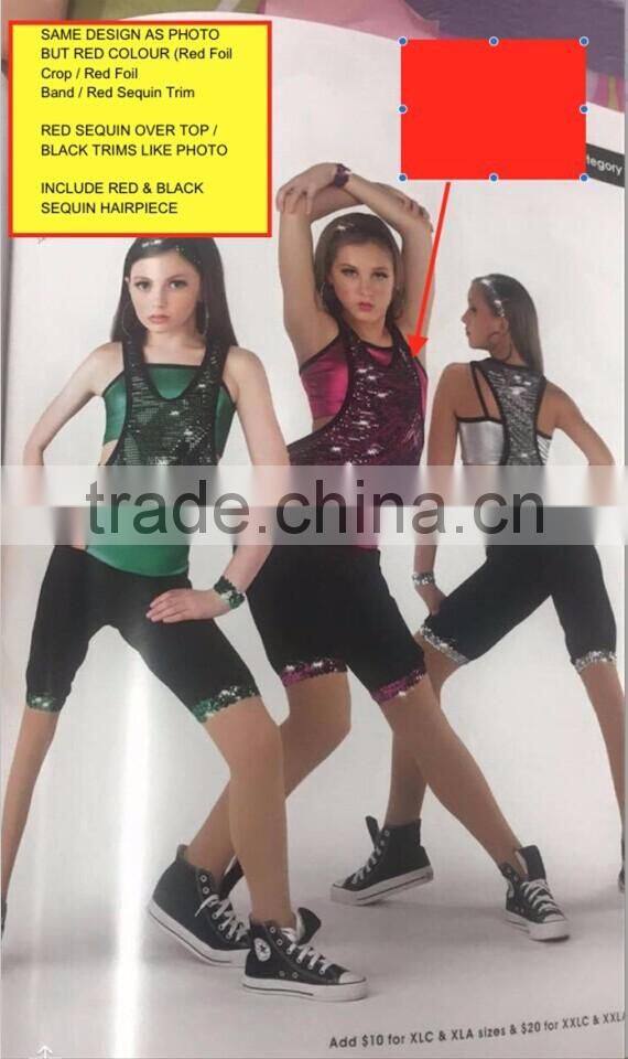 2016 Red Lycra plus Black Sequin Hip-hop girl costume