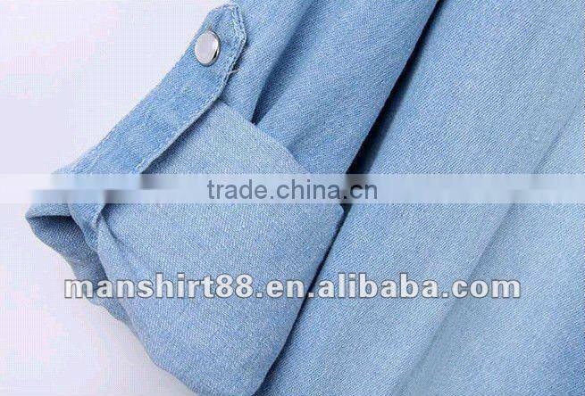 Fashionable European&American style 100%Cotton Light bule Denim/Retro shirt for Women/Ladies S,M,L,XL,XXL