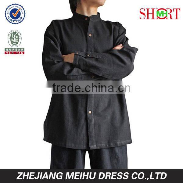 unisex men's hemp banded collar shirt