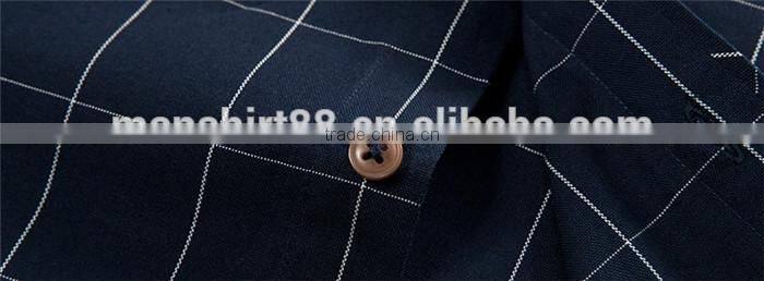 2016 navy blue men button down plaid slim fit casual shirt