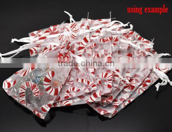 White Christmas Candy Cane Pattern W/Draw String Organza Wedding Gift Bags &Pouches