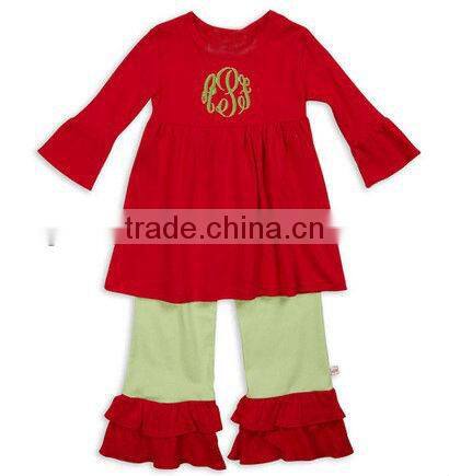 Fashion kids adorable christmas cotton 2pcs winter tops and pants clothing set children costumes
