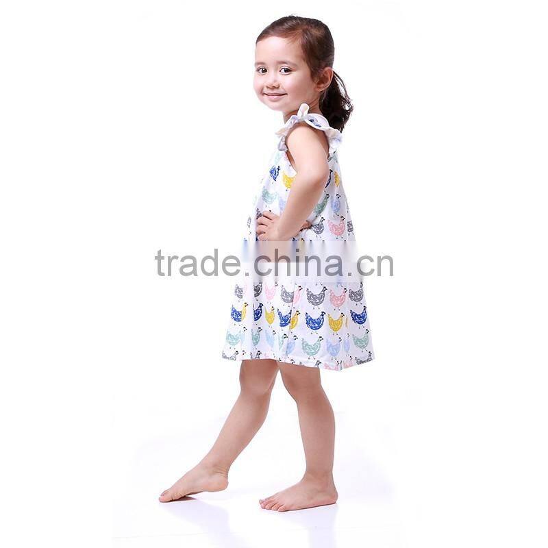 Classical pastoral chick pattern children clothes flutter cap Sleeve baby girl summer dress M6050509