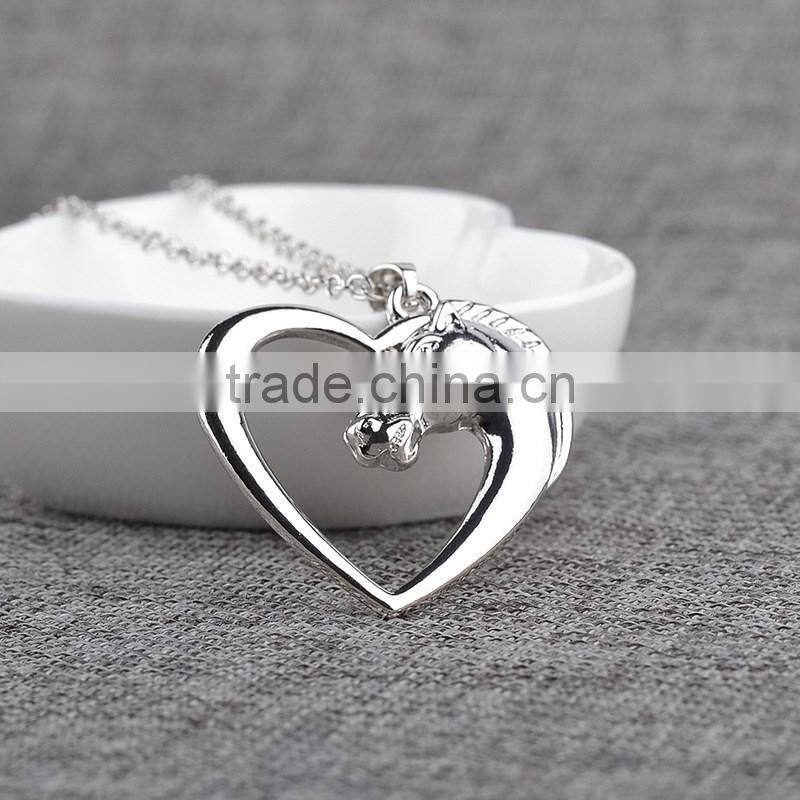 Horse Heart Horse's Head Pendant Necklace Mares Necklace Silver Horse Heart in Love Charm