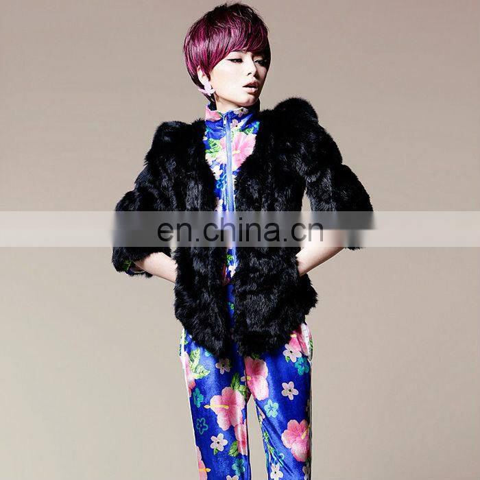 Fashion wholeskin black women winter real rabbit fur jacket