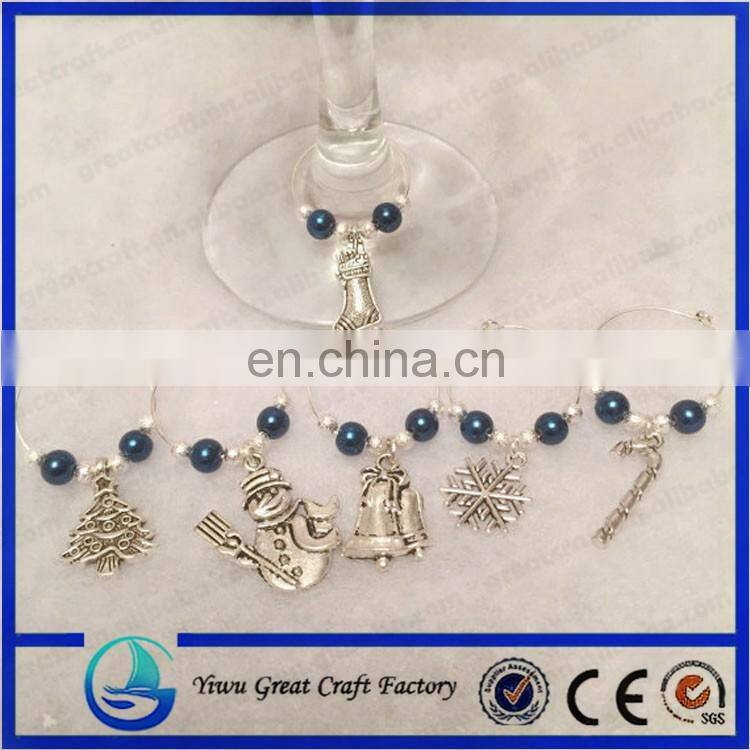 Silver Snowflake Wine Glass Charms with Enamelled Colourful Christmas Theme Charm