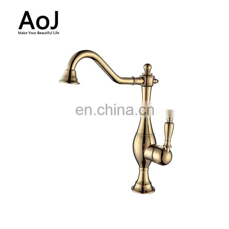 All copper and lead European classic gutters with a standard open-hole kitchen hot water mixer faucet
