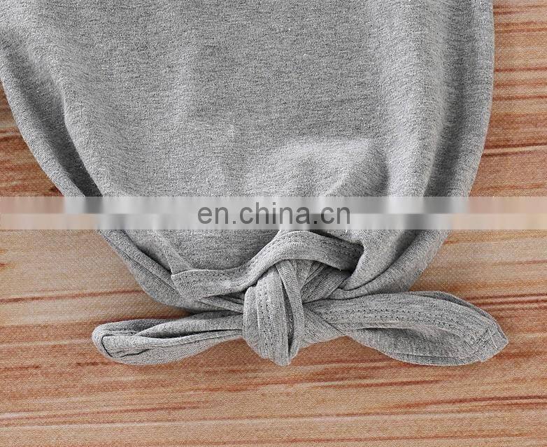 Plain color cotton baby sleepsack with hat knotted infant sleeping bag