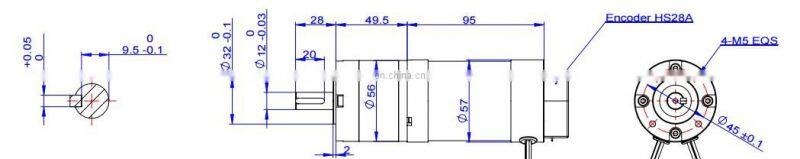 57mm 24v brushless dc gear motor 8Nm 100rpm, with option encoder HS28A