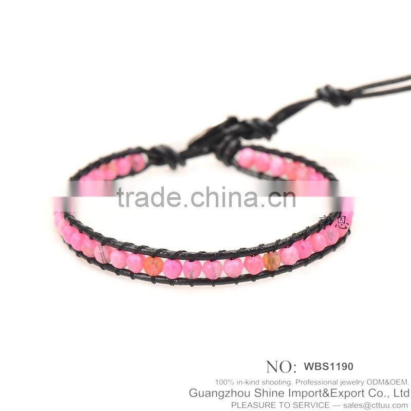 Purple lava bead bracelet leather XE09-0064