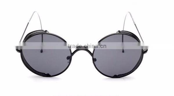 hot selling women ladies femal fashion retro classic metal frame small round sunglasses with cover mesh