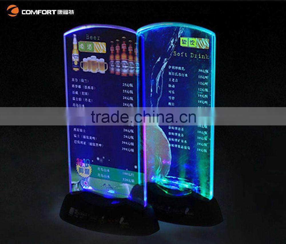 special price promotional lighted club led menu covers,led menu holder