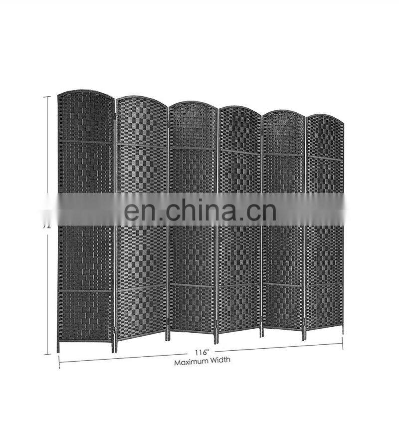 Black Movable Rattan Decorative Wood Panel Folding Screen Room Divider
