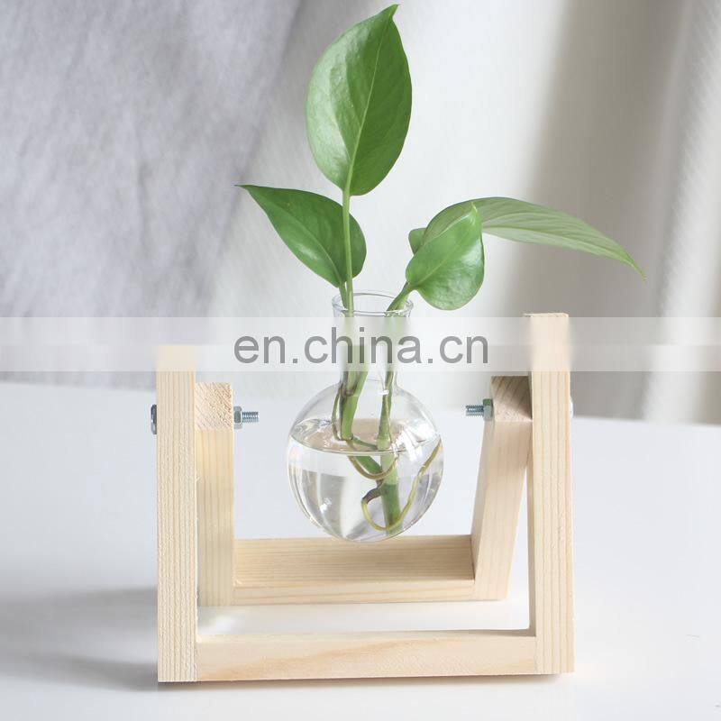 Terrarium Creative Hydroponic Plant Transparent Vase Wooden Frame vase decoration Glass Tabletop Plant Bonsai Decor flower vase