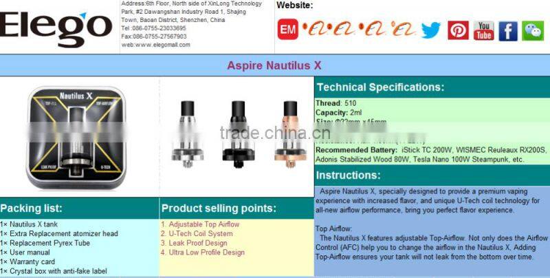 100% Original Aspire Nautilus X with U-Tech Coi, New Aspire Nautilus X