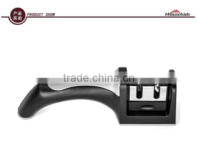 Kitchen Knife Sharpener 2 Stage Easy Grip Black Grey Finish Sharpening & Honing Straight Edge Stainless Steel Knives