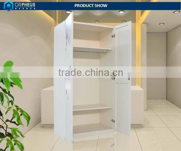 Bedroom Furniture Set Double Door Metal Wardrobe 2 Shelves KD White American Flexible Wardrobe