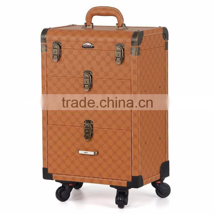 Hot product!Makeup artist trolley makeup organizer case with beautiful mirror