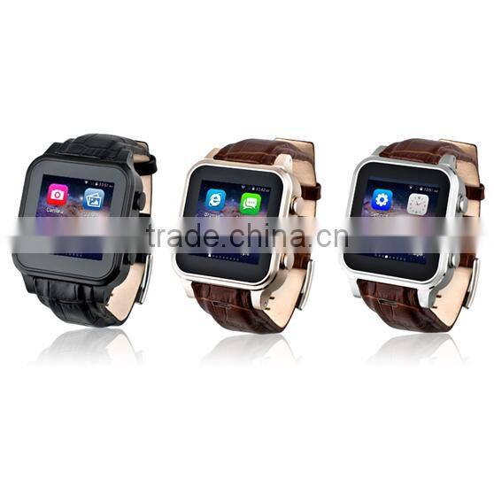 2016 New style fashion leather wrist band waterproof Android smart watch with Camera Support SIM Card and GPS