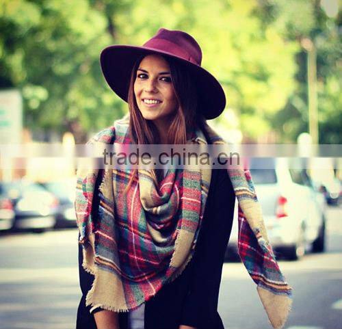 New Winter Plaid Square Tassel Fashion Women Wool Shawl