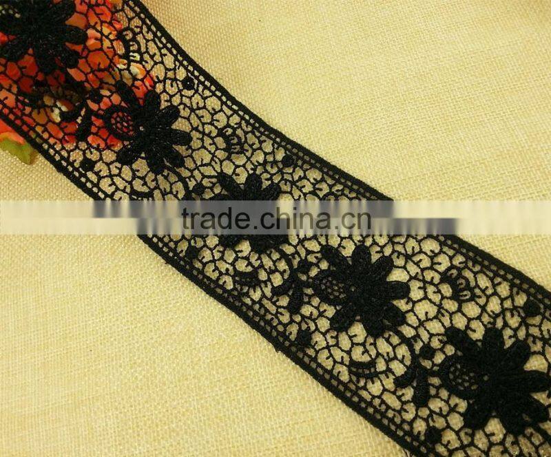 Black color Rayon emboridery lace for ladies dress ---- H1553