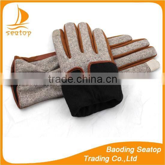 women and ladies sheep suede and Houndstooth fabric touch screen gloves