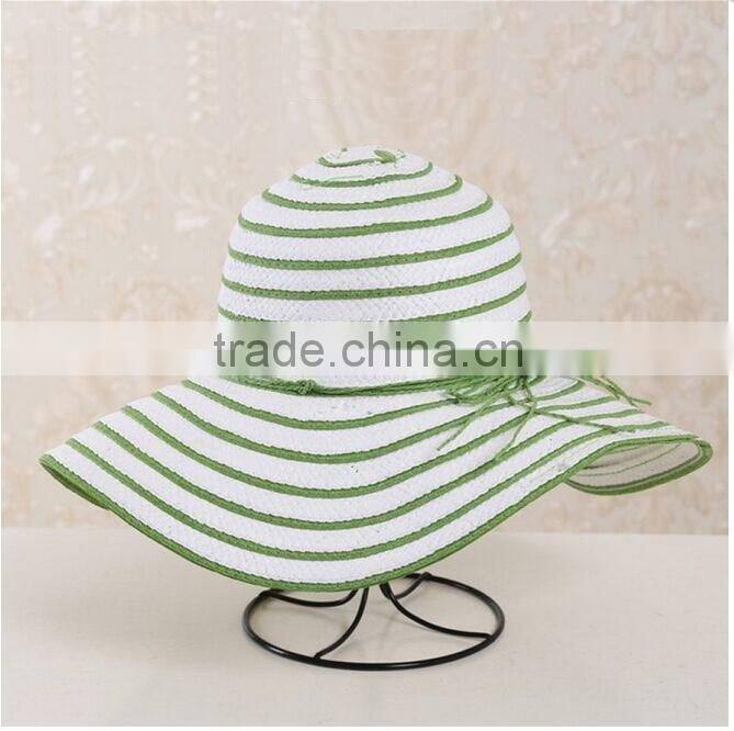 QXSH0053B Wide brim straw hat New summer striped bucket beach hat