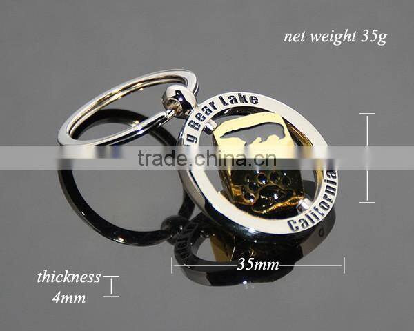 USA California Big Bear Lake Souvenirs Spinning Gold Dice Rotate Metal Revolve Cube Keyring