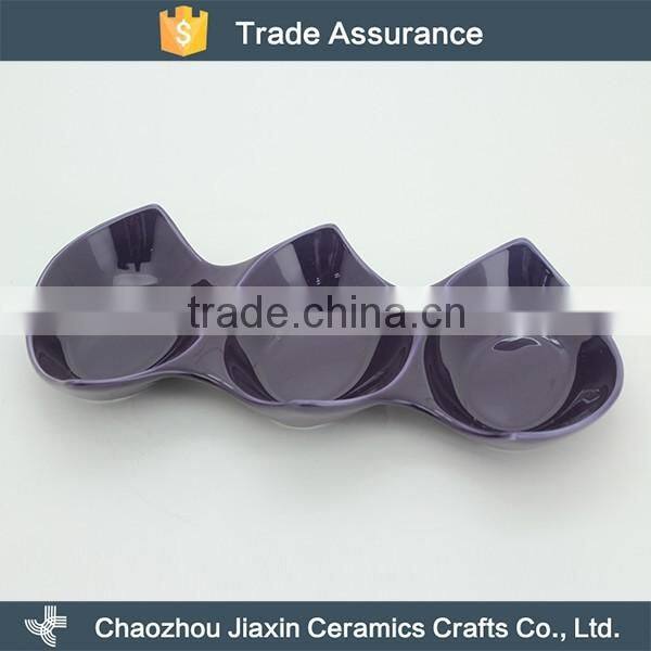 Hotel tableware three divided violet ceramic snack dish
