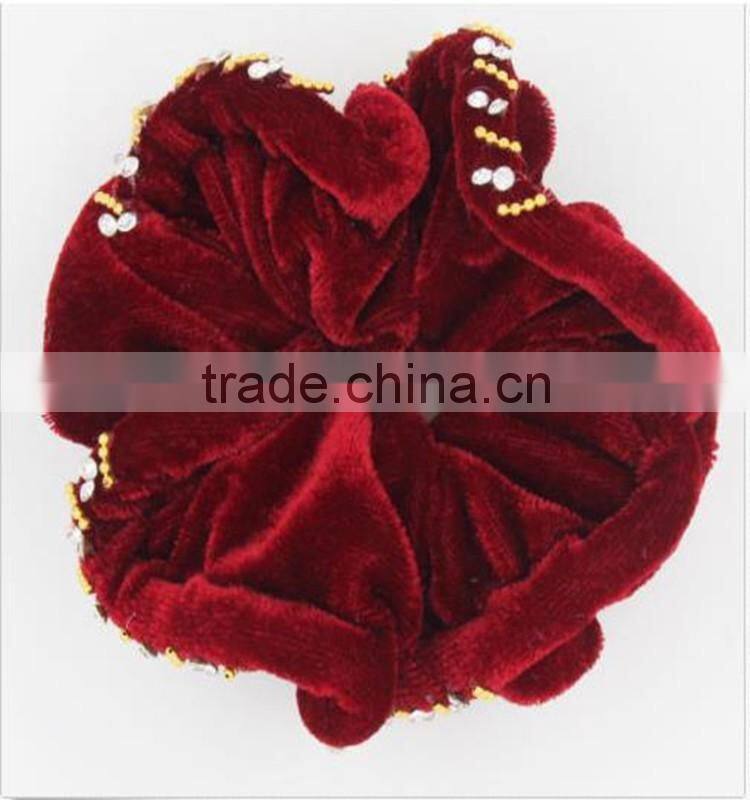 Red Velvet Bun Scrunchy Rhinestone Hair Ponytail Holder Hair Accessories