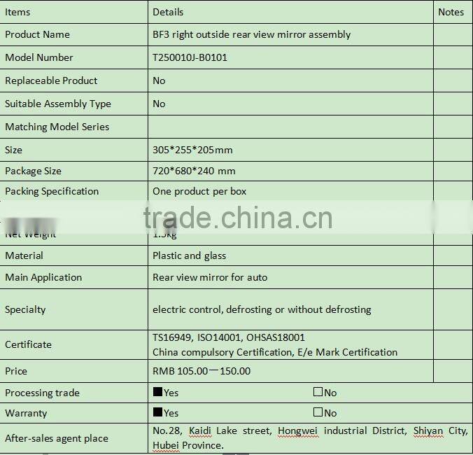 T250010J-B0101 BF3 right outside rear view mirror assembly with electric control