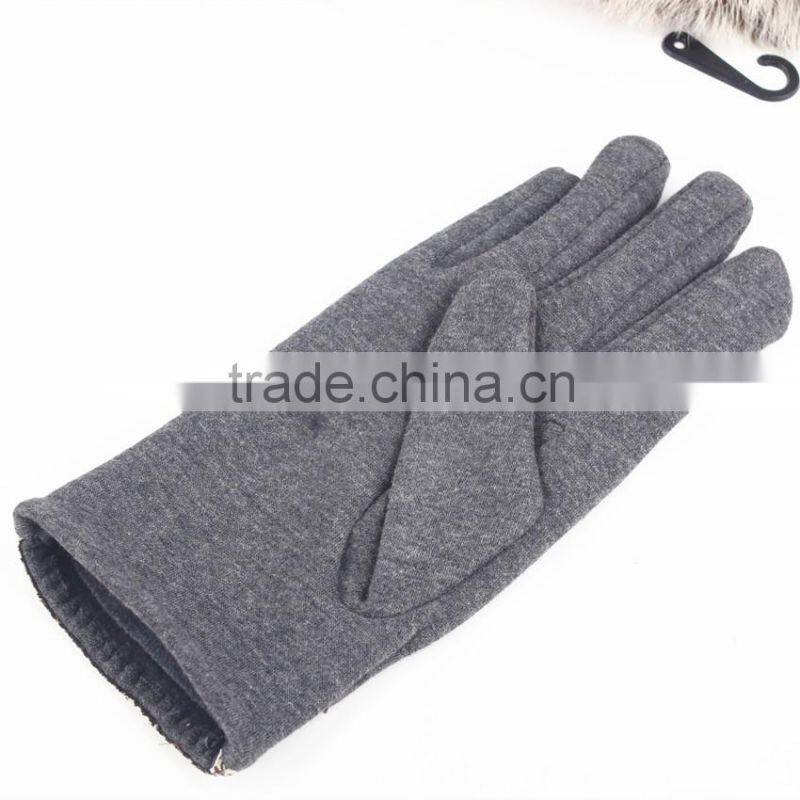 Gray plaid mirco velvet touch screen men gloves metal rivets