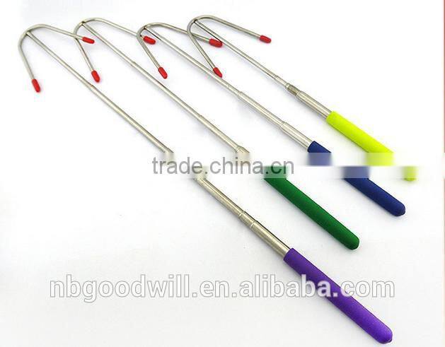 Large U type barbecue fork , rubber non slip handle stainless steel telescopic barbecue fork outdoor barbecue