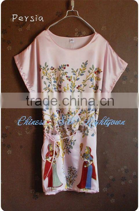 Comfortable And High Quality Satin Sleepwear Nightgown Night dress Robes Chinese painting style