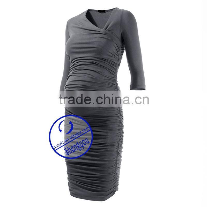Custom three quarter sleeve plain pregnant women maternity dresses