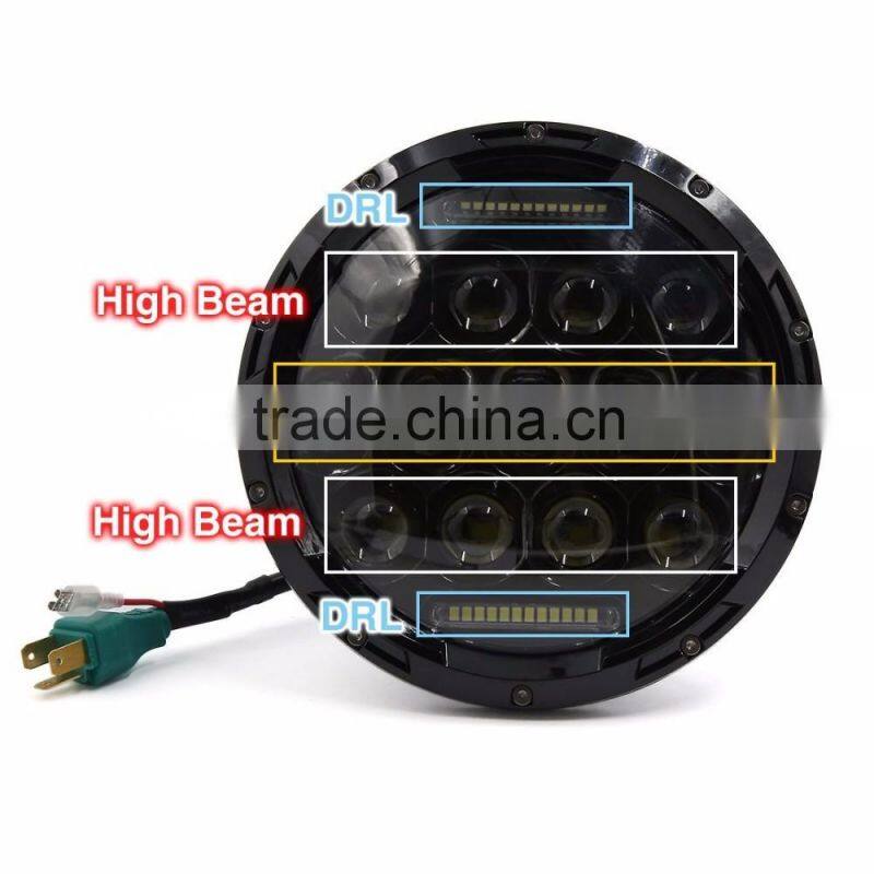 7inch 75W Round LED Headlight 6000LM Hi/Low Beam Head Light with Bulb DRL for Jeep Wrangler TJ LJ JK CJ-7 CJ-8 Scrambler Harley